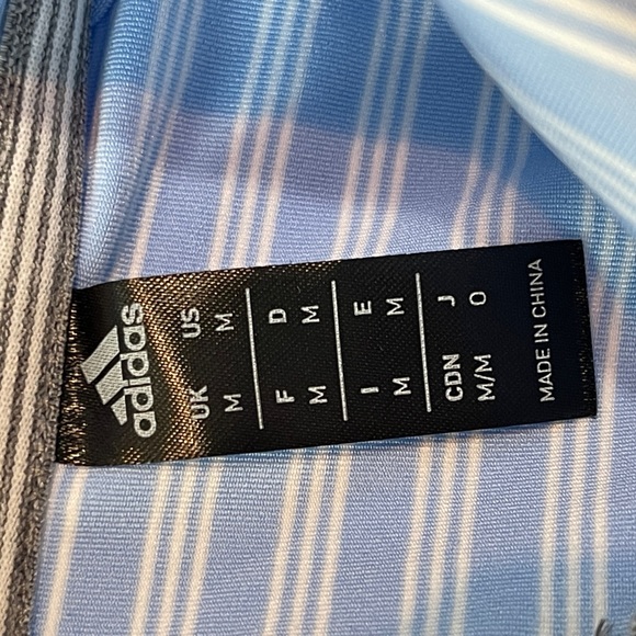 Adidas Men’s Stripe Polo Golf Shirt Light Blue and White Medium Mastercard Logo - Picture 8 of 8